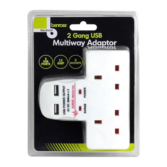2 Way Wall Socket Adaptor Surge With Usb [231BR45600]