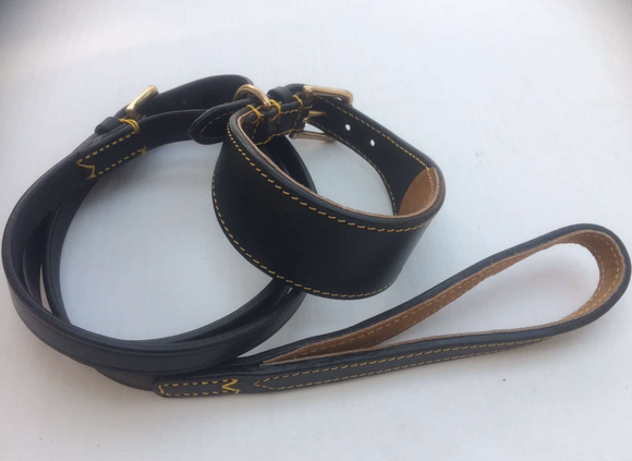 Greyhound Collar & Lead Brown Stitched Brass Buckle [112GREYBRST]