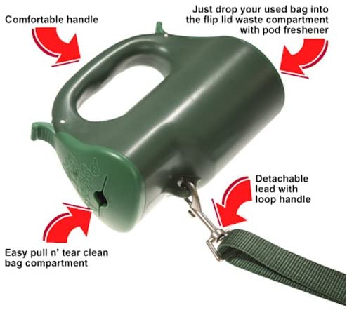 Poopod lead and poopod with bags for medium and large dogs [118poopod]