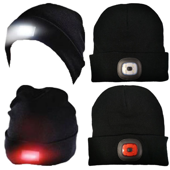 Knitted Turn Up Front and Back LED Light Beanie [184MA000448Black]